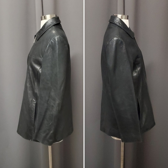 Vintage 90s y2k Wilson's Black Leather Insulated Mid Length Racing Racer Coat Md - Picture 3 of 7